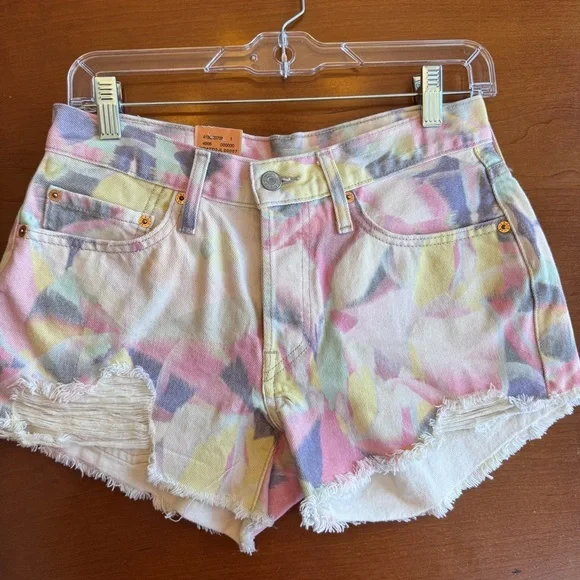 Levi's 501 Button Fly Distressed Cut-Off Raw Hem Grunge Tie Dye Shorts Size 26 - Picture 3 of 14